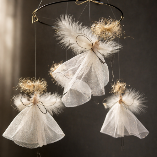 Závěsná dekorace - andělé na kruhu