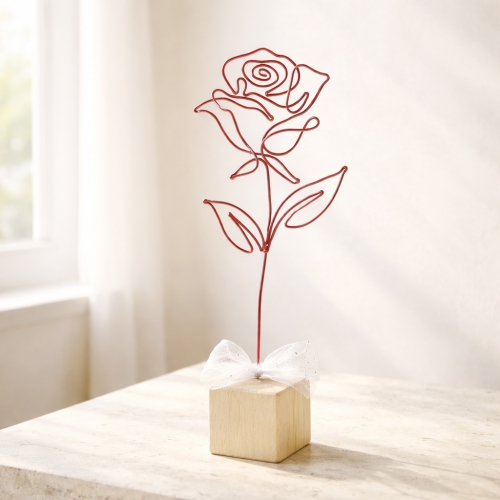 RUDÁ ROZKVETLÁ RŮŽE na dřevěné kostce