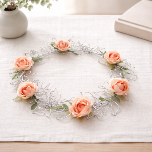 Věneček z drátu s kytičkami - stříbrný