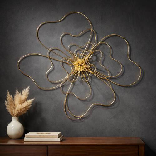 Květina - dekorace za zeď - zlatá 45 cm
