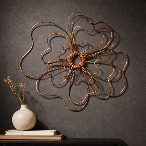 Květina - dekorace za zeď - měděná 30 cm