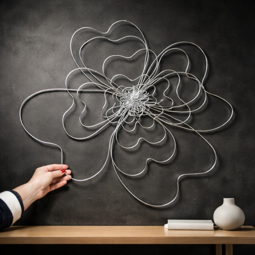 Květina - dekorace za zeď - stříbrná 60 cm